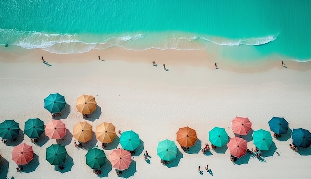 Free Photo a beach with colorful umbrellas on it