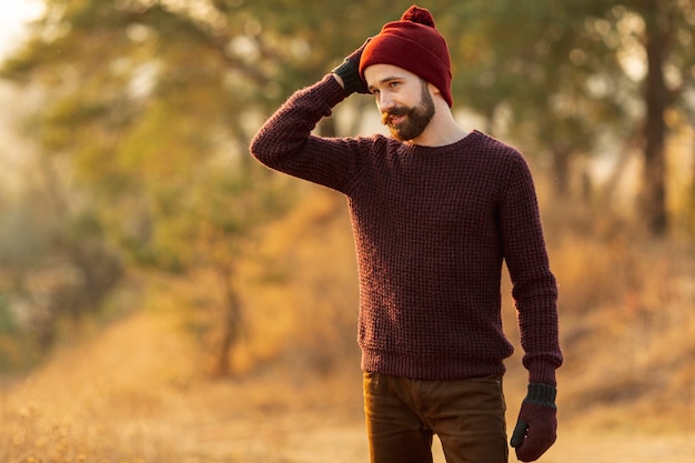 Bearded man looking down