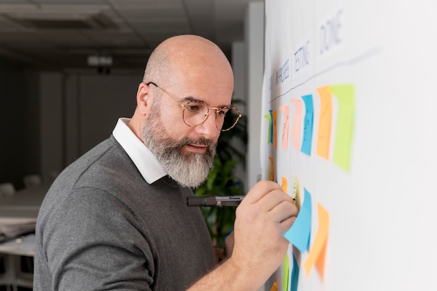 Free photo bearded man planning scrum method