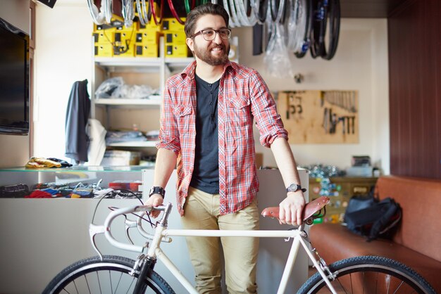 Bearded man with bicycle