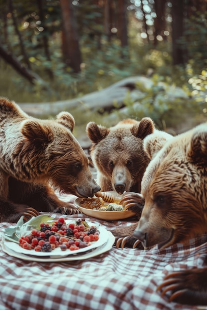 Free Photo bears   enjoying picnic outdoors