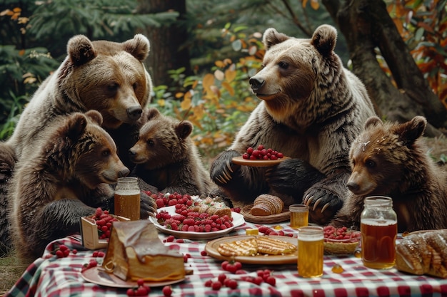 Free photo bears   enjoying picnic outdoors