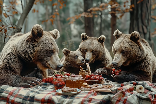 Free photo bears   enjoying picnic outdoors