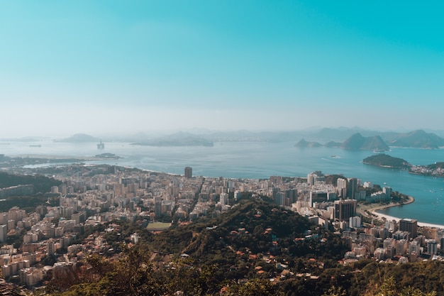 Beautiful aerial shot of Rio de Janeiro bay under a blue sky day