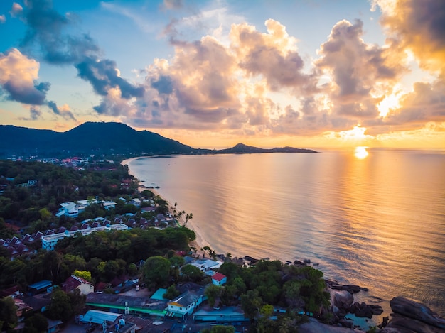 Beautiful aerial view of beach and sea or ocean 