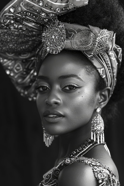 Free photo beautiful african woman monochrome portrait