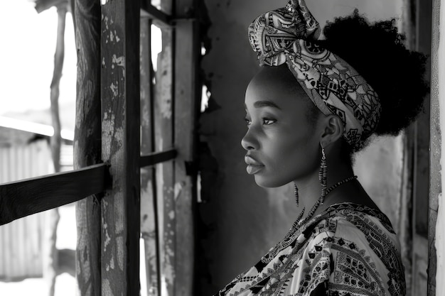 Beautiful african woman monochrome portrait