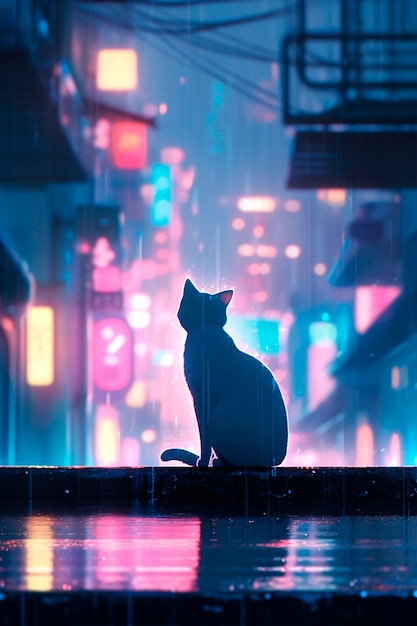 Free photo beautiful anime cat cartoon scene