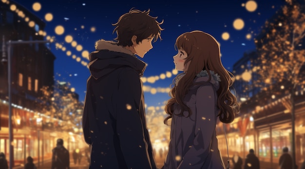 Free photo beautiful anime couple on new year's eve