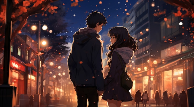 Beautiful anime couple on new year's eve