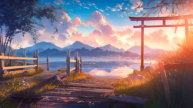 Free Photo beautiful anime landscape cartoon scene