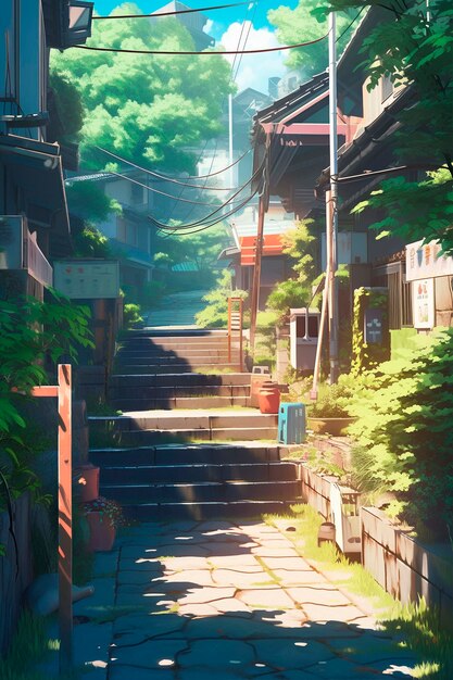 Beautiful anime landscape cartoon scene