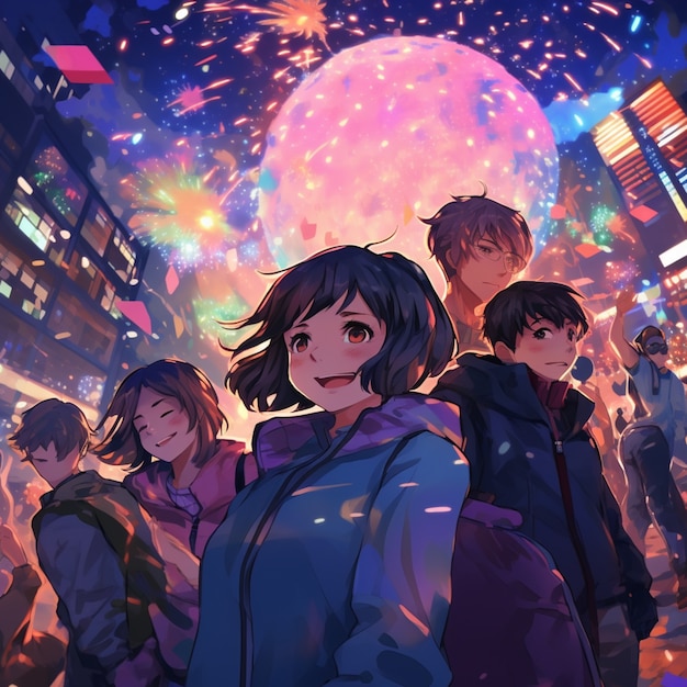 Free photo beautiful anime new year's eve scene