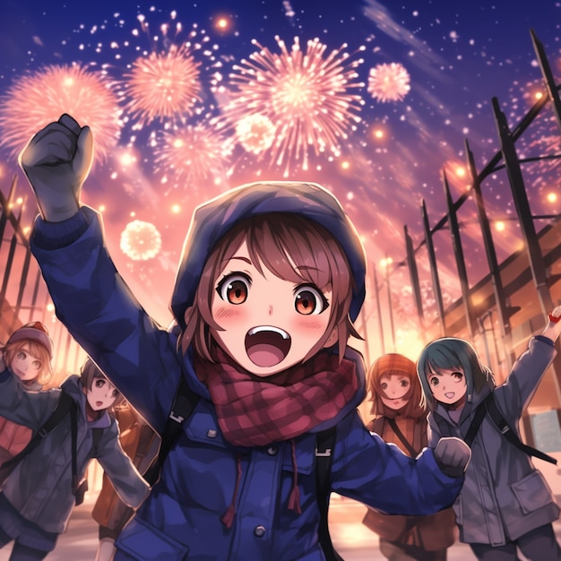 Free photo beautiful anime new year's eve scene