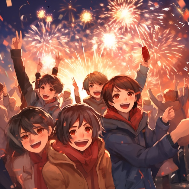 Beautiful anime new year's eve scene