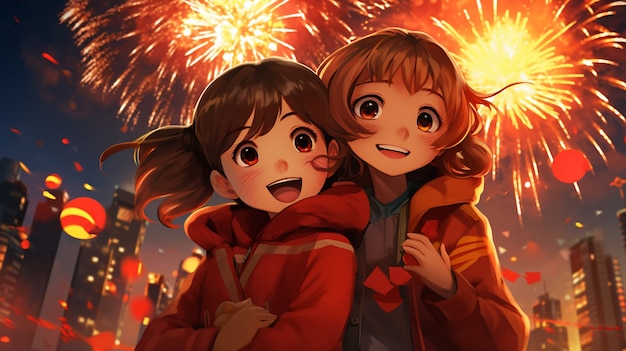 Beautiful anime new year's eve scene