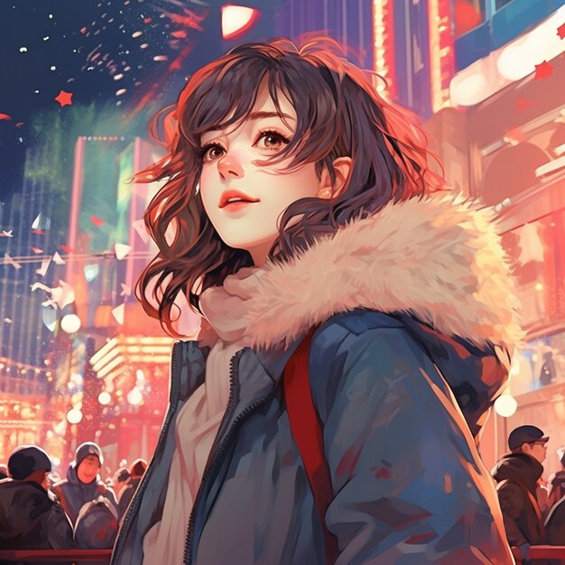 Beautiful anime portrait on new year's eve