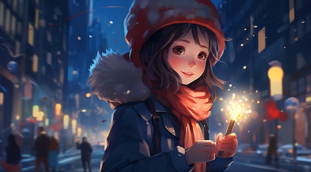 Free Photo beautiful anime portrait on new year's eve