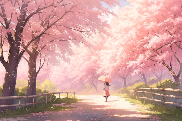 Free photo beautiful anime sakura landscape cartoon scene