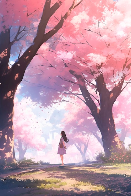 Free photo beautiful anime sakura landscape cartoon scene