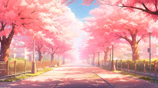 Free photo beautiful anime sakura landscape cartoon scene