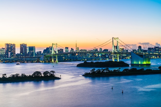 Beautiful architecture building cityscape of tokyo city with rainbow bridge