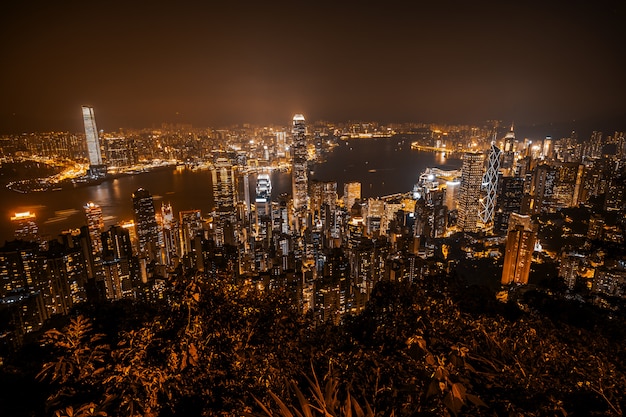 Beautiful architecture building exterior cityscape of hong kong city skyline