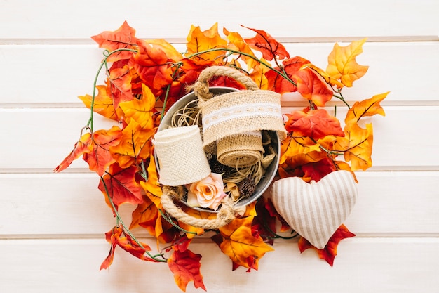 Free Photo beautiful autumn decoration with basket