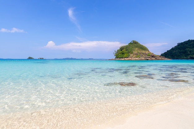 beautiful beach view Koh Chang island seascape at Trad province Eastern of Thailand on blue sky background