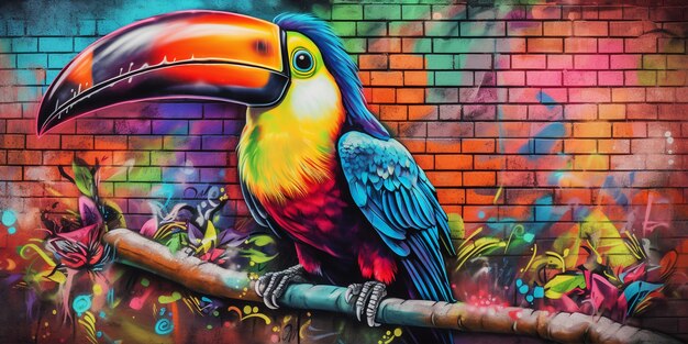 Beautiful bird graffiti on building