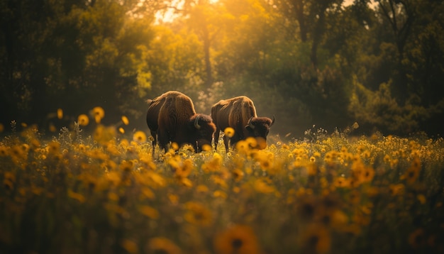 Free Photo beautiful bison in the wild on a sunny day