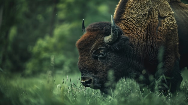 Free photo beautiful bison in the wild on a sunny day