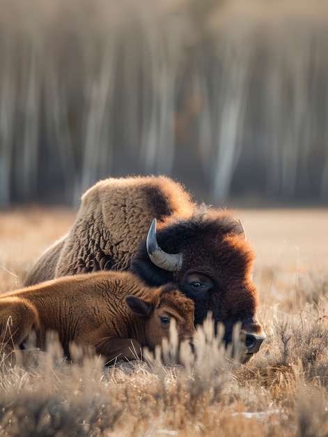 Free photo beautiful bison in the wild on a sunny day