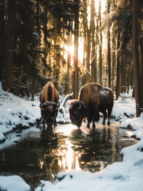 Free Photo beautiful bison in the wild on a sunny day