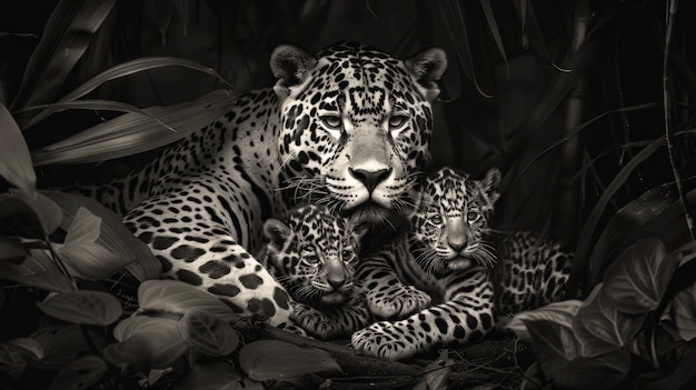 Free photo beautiful black and white jaguar