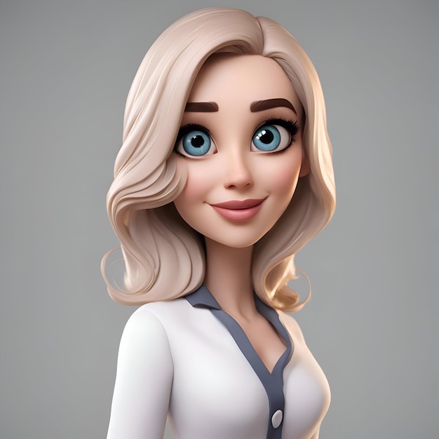 Free photo beautiful blonde girl with blue eyes and white shirt 3d rendering