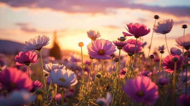 Free Photo beautiful blooming flower field spring season