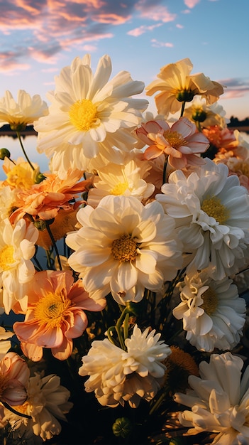 Beautiful blooming flower field spring season