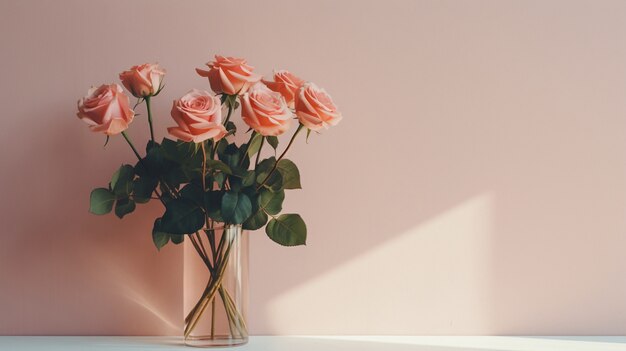 Beautiful blooming roses in vase