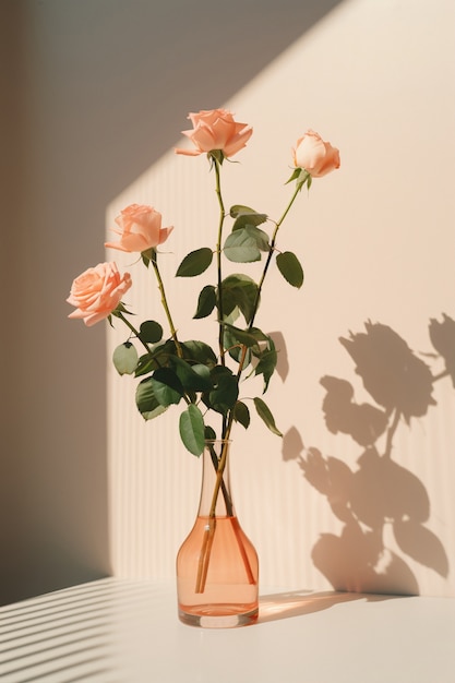 Beautiful blooming roses in vase