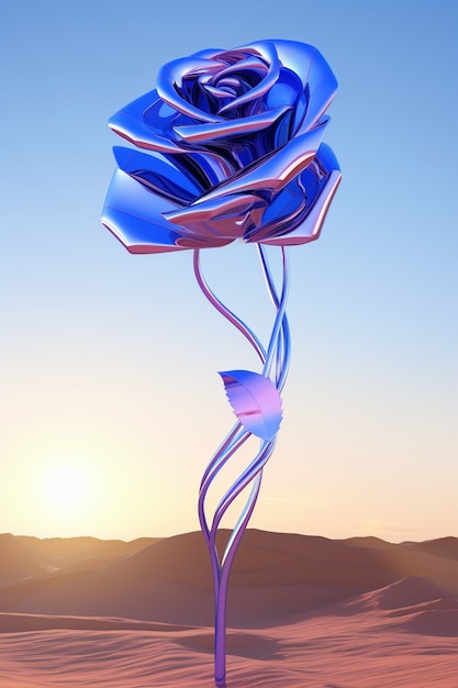 Free photo beautiful blue rose in desert