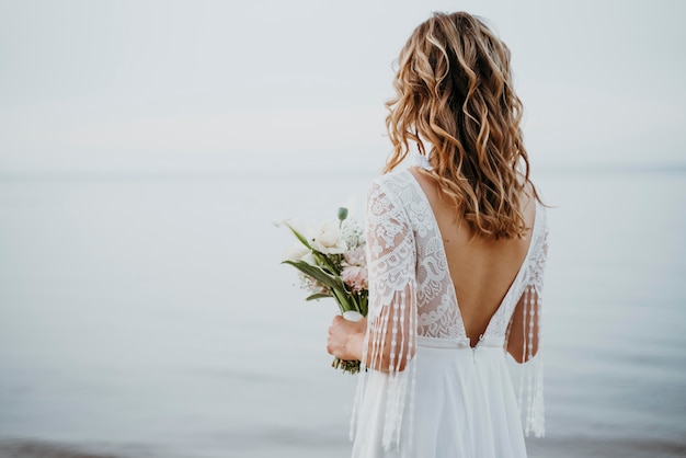 Beautiful bride portrait at the beach