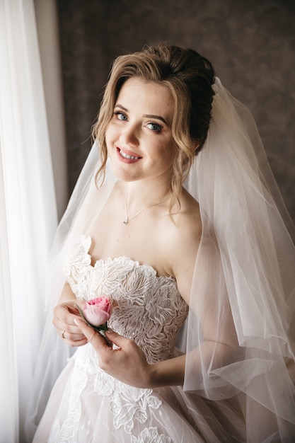 The beautiful bride rejoices on her wedding day