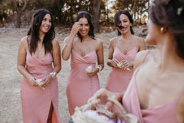 Beautiful bridesmaids having fun