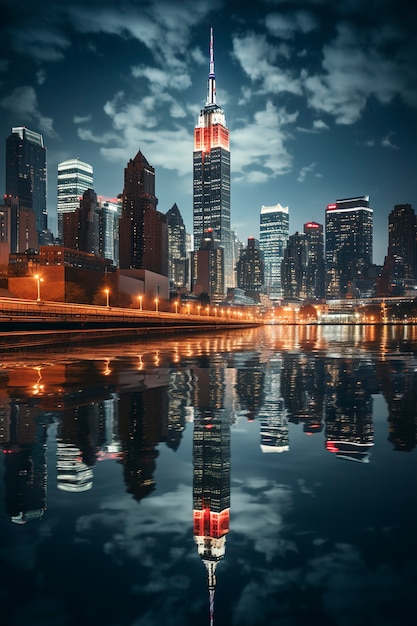 Beautiful bright empire state building at nighttime