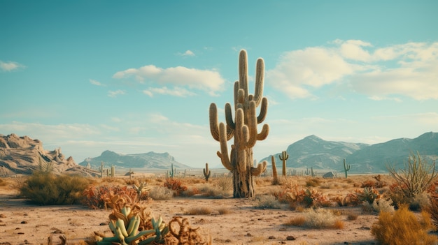 Free photo beautiful cacti plant with desert landscape