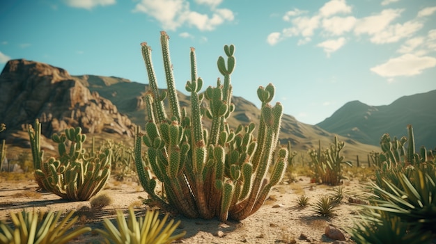 Beautiful cacti plant with desert landscape