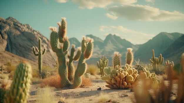 Free photo beautiful cacti plant with desert landscape