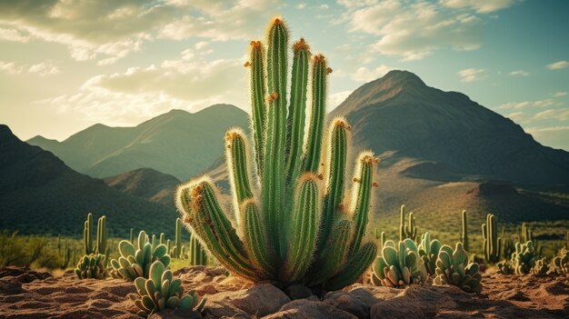 Beautiful cacti plant with desert landscape