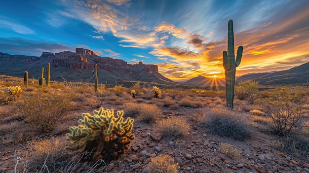 Free Photo beautiful cacti plant with desert landscape